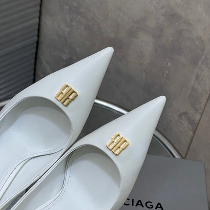 BALENCIAGA 25S HIGH-HEEL SHOES 85 MM IN WHITE COW LEATHER WITH GOLD HARDWARE