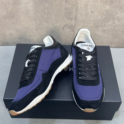 CHANEL 26S RUNNING SNEAKERS IN BLACK PURPLE MIX MATERIAL CC LOGO