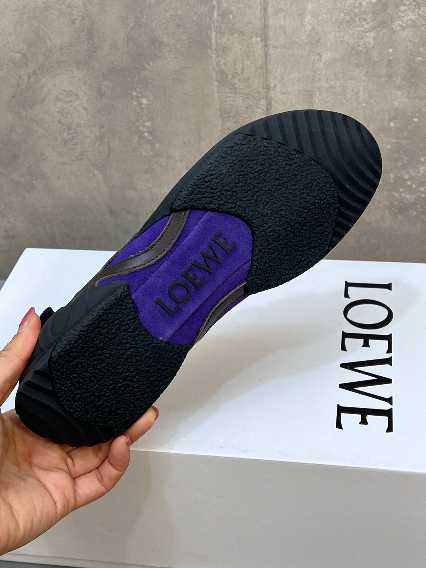 LOEWE 26S LACE UP SNEAKERS IN ROYAL PURPLE SUEDE AND RUBBER SOLE