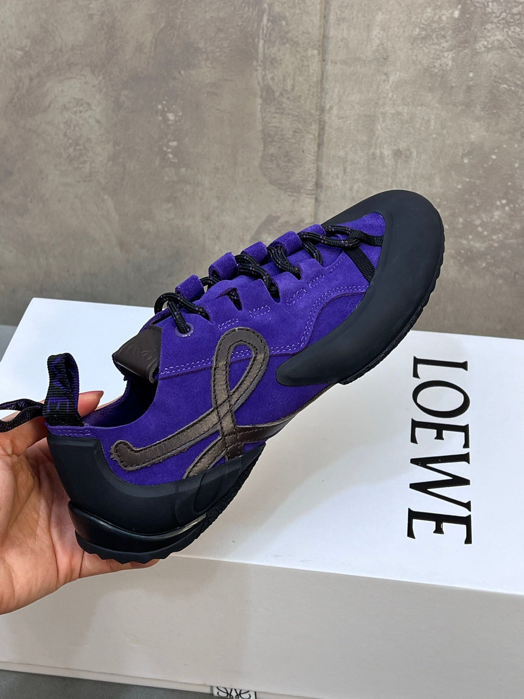 LOEWE 26S LACE UP SNEAKERS IN ROYAL PURPLE SUEDE AND RUBBER SOLE