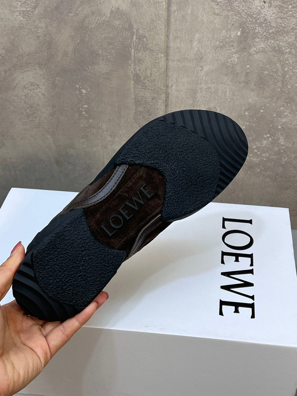 LOEWE 26S LACE UP SNEAKERS IN DARK BROWN SUEDE AND RUBBER SOLE