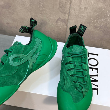 LOEWE 26S LACE UP SNEAKERS IN GREEN SUEDE AND RUBBER SOLE