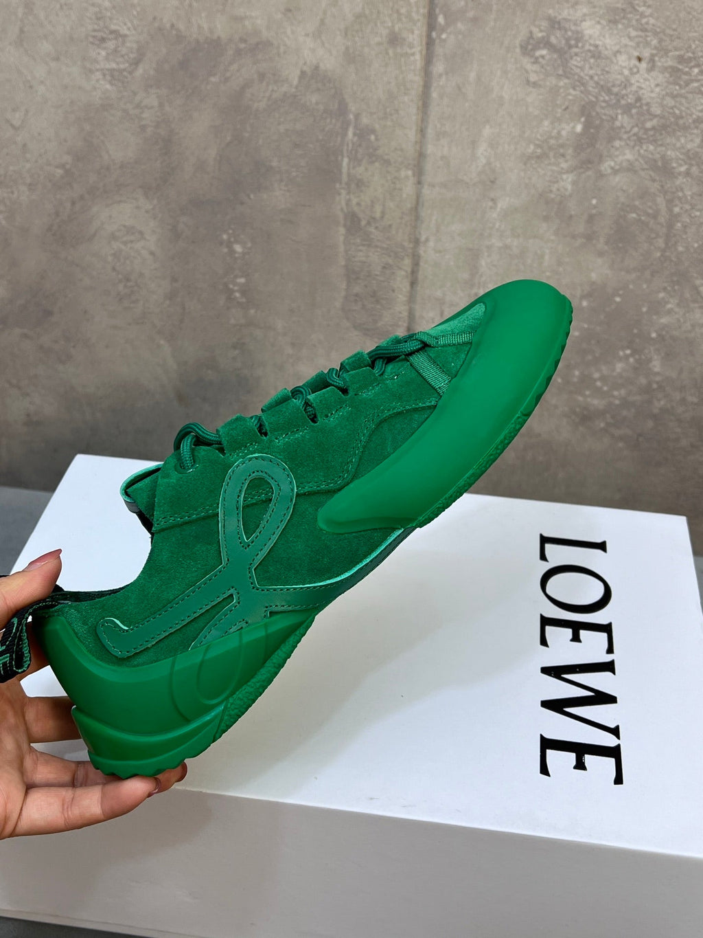 LOEWE 26S LACE UP SNEAKERS IN GREEN SUEDE AND RUBBER SOLE