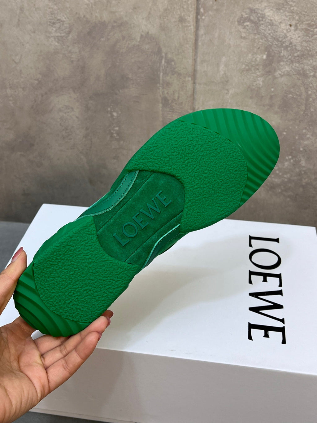 LOEWE 26S LACE UP SNEAKERS IN GREEN SUEDE AND RUBBER SOLE