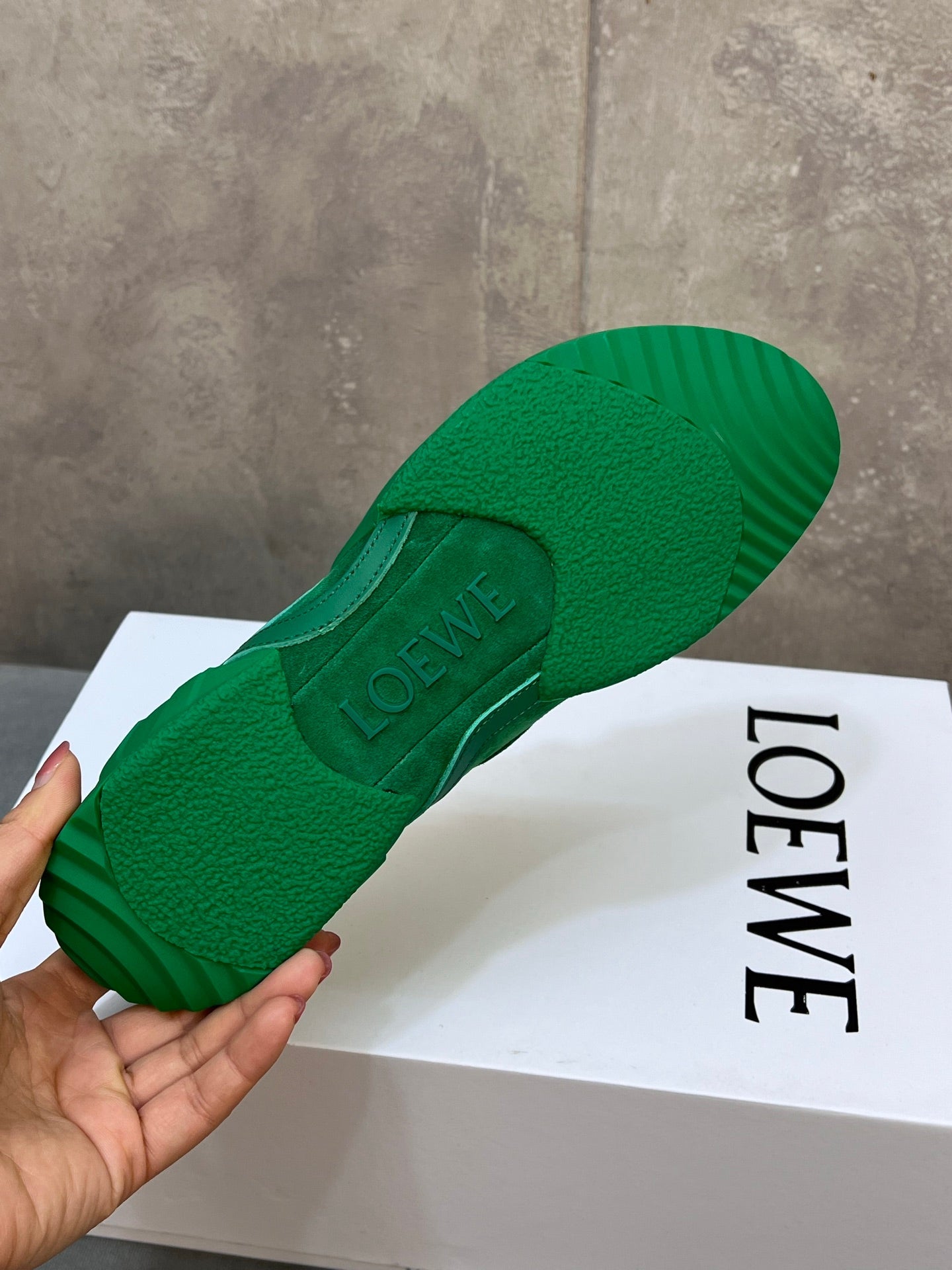 LOEWE 26S LACE UP SNEAKERS IN GREEN SUEDE AND RUBBER SOLE