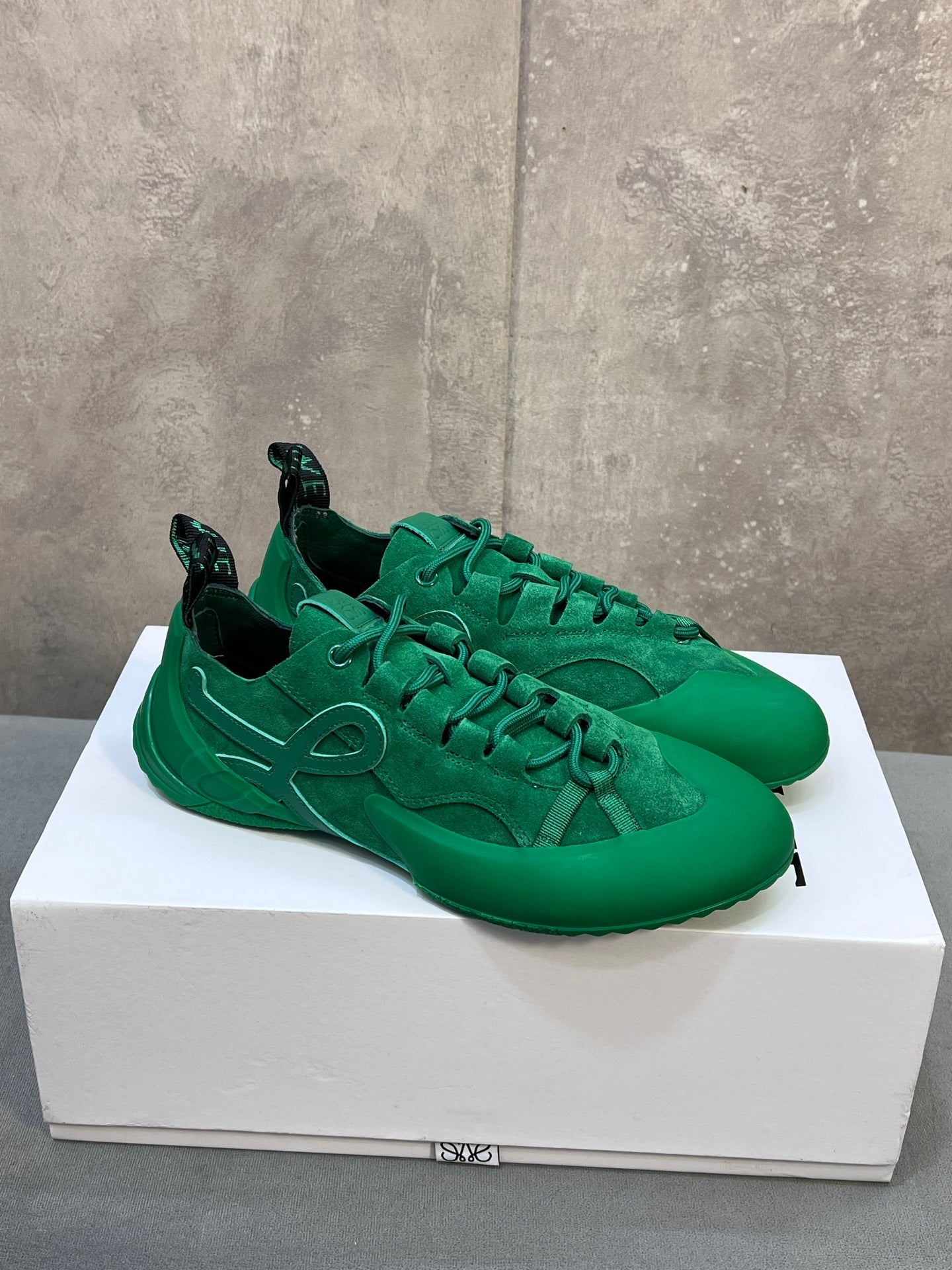 LOEWE 26S LACE UP SNEAKERS IN GREEN SUEDE AND RUBBER SOLE