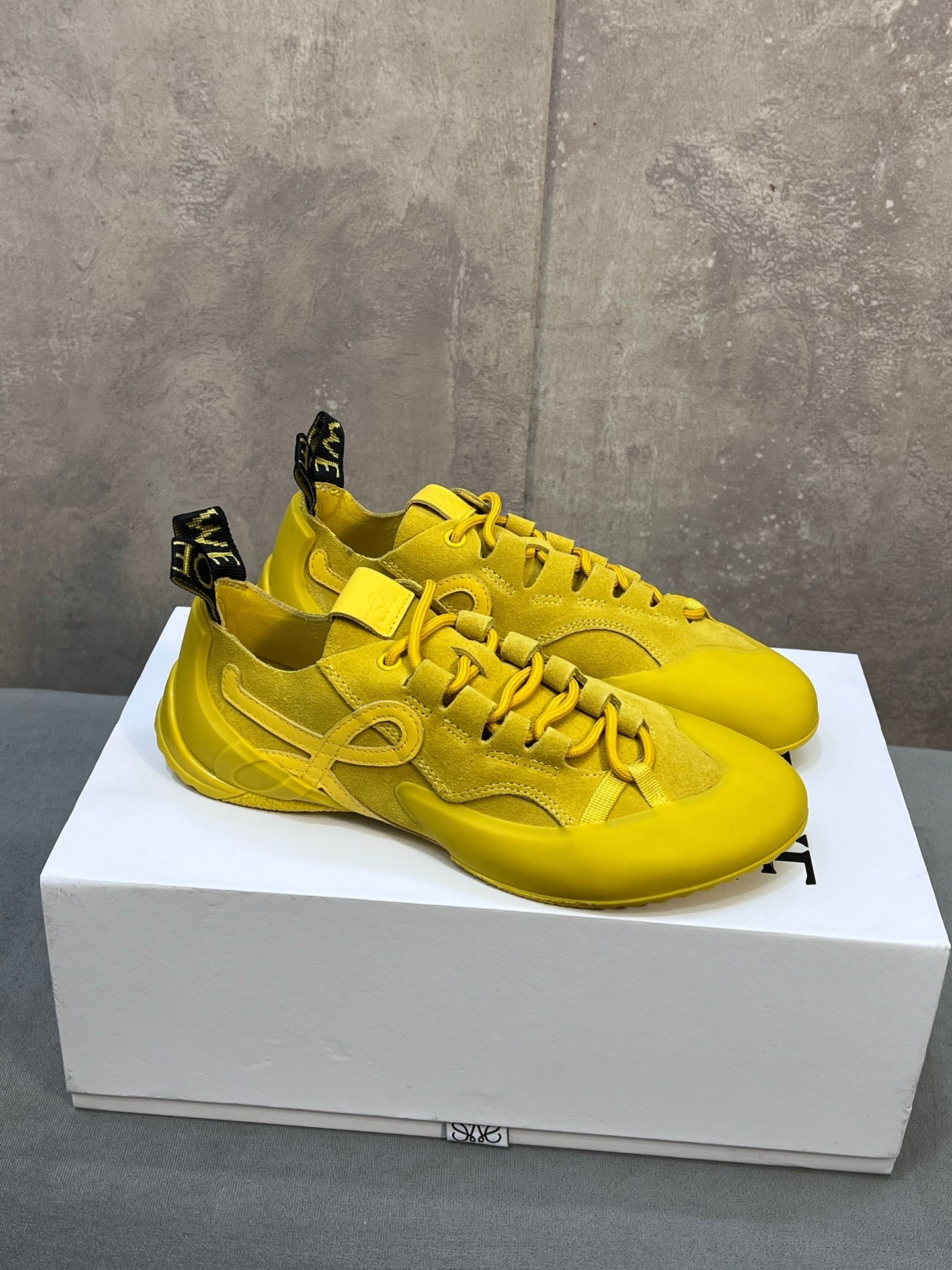 LOEWE 26S LACE UP SNEAKERS IN YELLOW SUEDE AND RUBBER SOLE