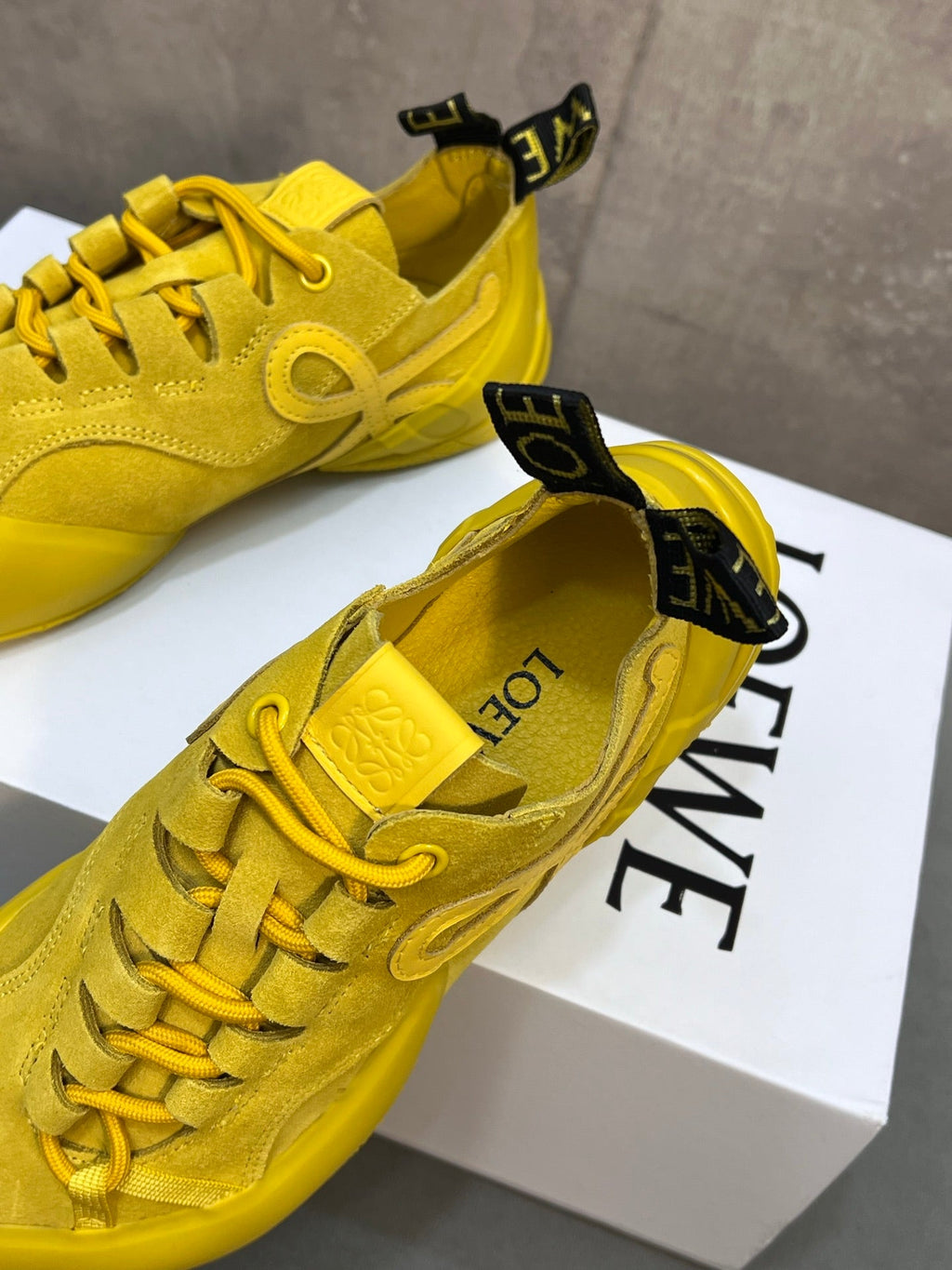 LOEWE 26S LACE UP SNEAKERS IN YELLOW SUEDE AND RUBBER SOLE