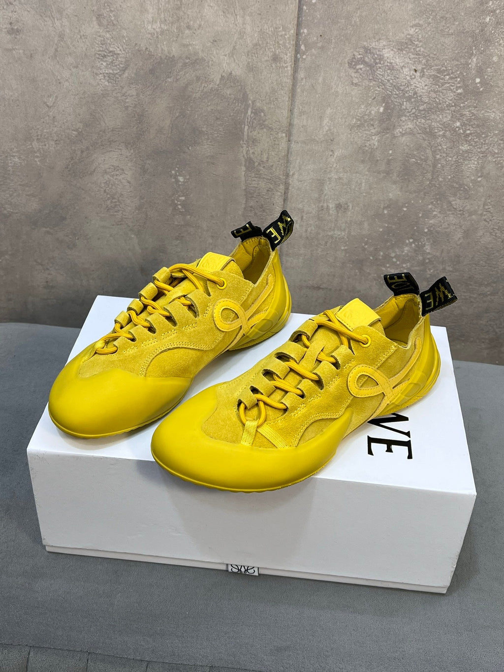 LOEWE 26S LACE UP SNEAKERS IN YELLOW SUEDE AND RUBBER SOLE