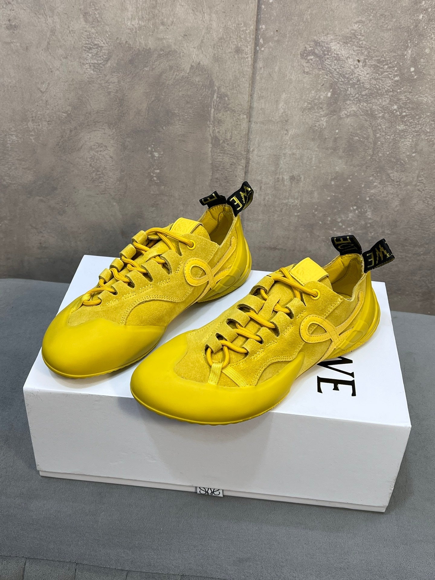 LOEWE 26S LACE UP SNEAKERS IN YELLOW SUEDE AND RUBBER SOLE