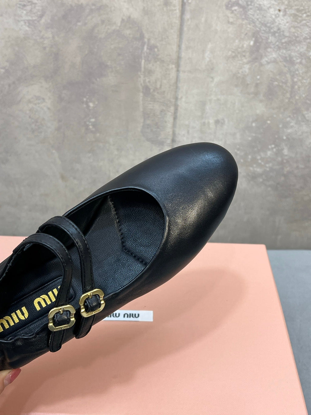 MIUMIU 26S DOUBLE STRAP MARY JANE FLATS IN BLACK SHEEPSKIN