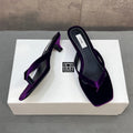 THE ROW 26S SQUARE TOE THONG KITTEN HEEL SANDALS 45MM IN PURPLE VELVET