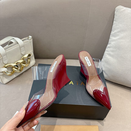 ALAIA 26S HIGH-HEEL WEDGE MULES 95 MM IN DARK RED GLOSSY CALFSKIN