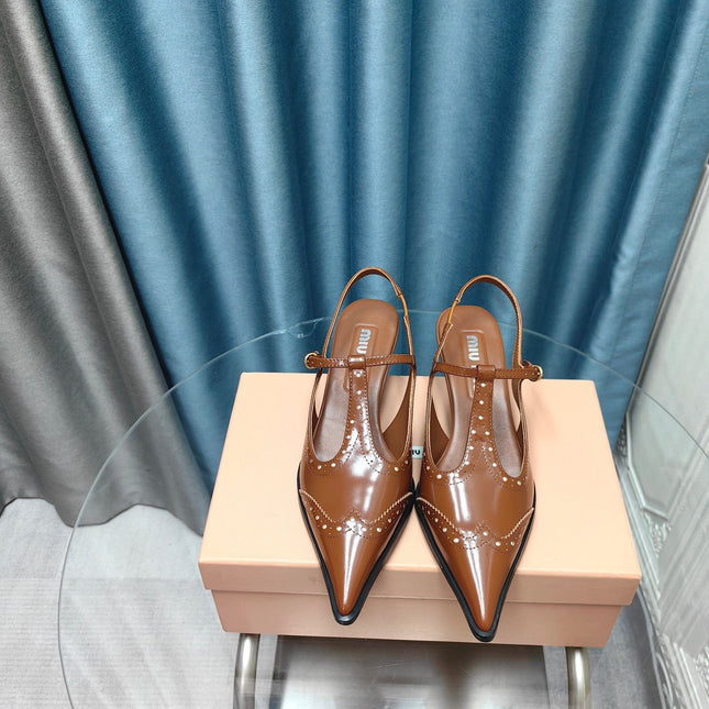 SLINGBACK CARAMEL COLOR LAMBSKIN WITH T- STRAPS