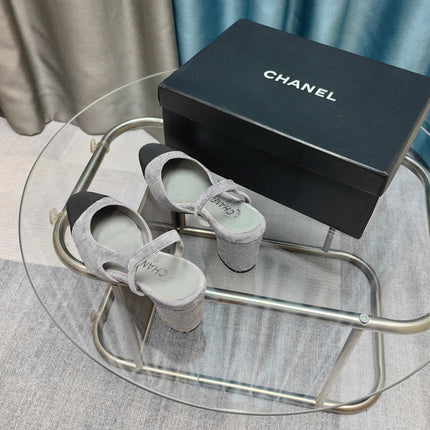 CC SLINGBACK 25S 65 MM IN GREY SUEDE AND BLACK FABRIC