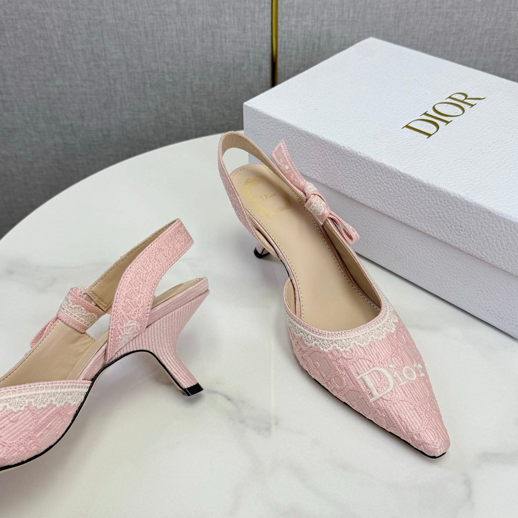DIOR 26S SLINGBACK PUMPS IN PINK FABRIC EMBOSSED LOGO