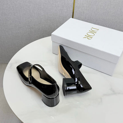 DIOR 26S MARY JANE HIGH HEELS 40MM IN BLACK PATENT CALFSKIN GOLD HARDWARE