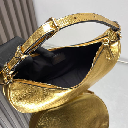 FENDIGRAPHY MEDIUM 29 IN GOLD METALLIC SMOOTH LAMBSKIN GOLD HARDWARE