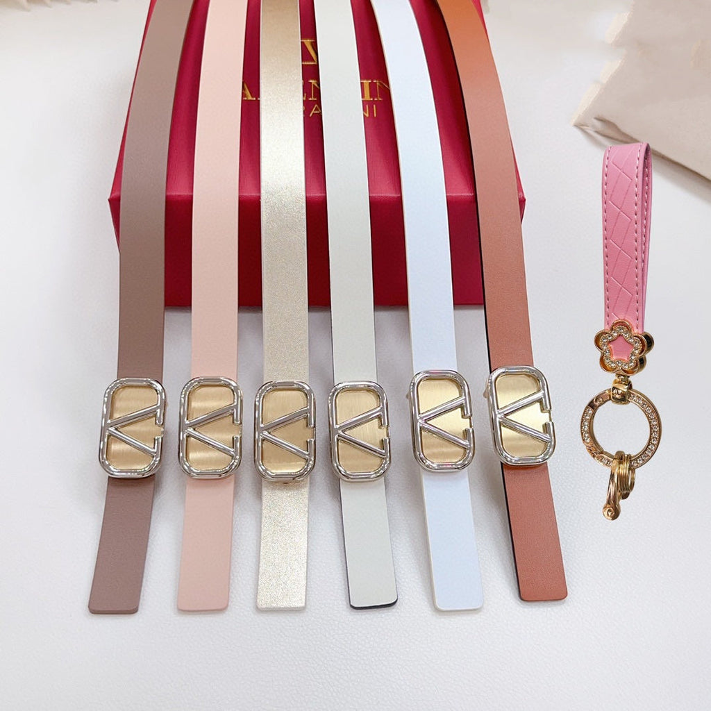 Gold Vlogo and Silver Hardware Buckle White Black Calfskin 20mm