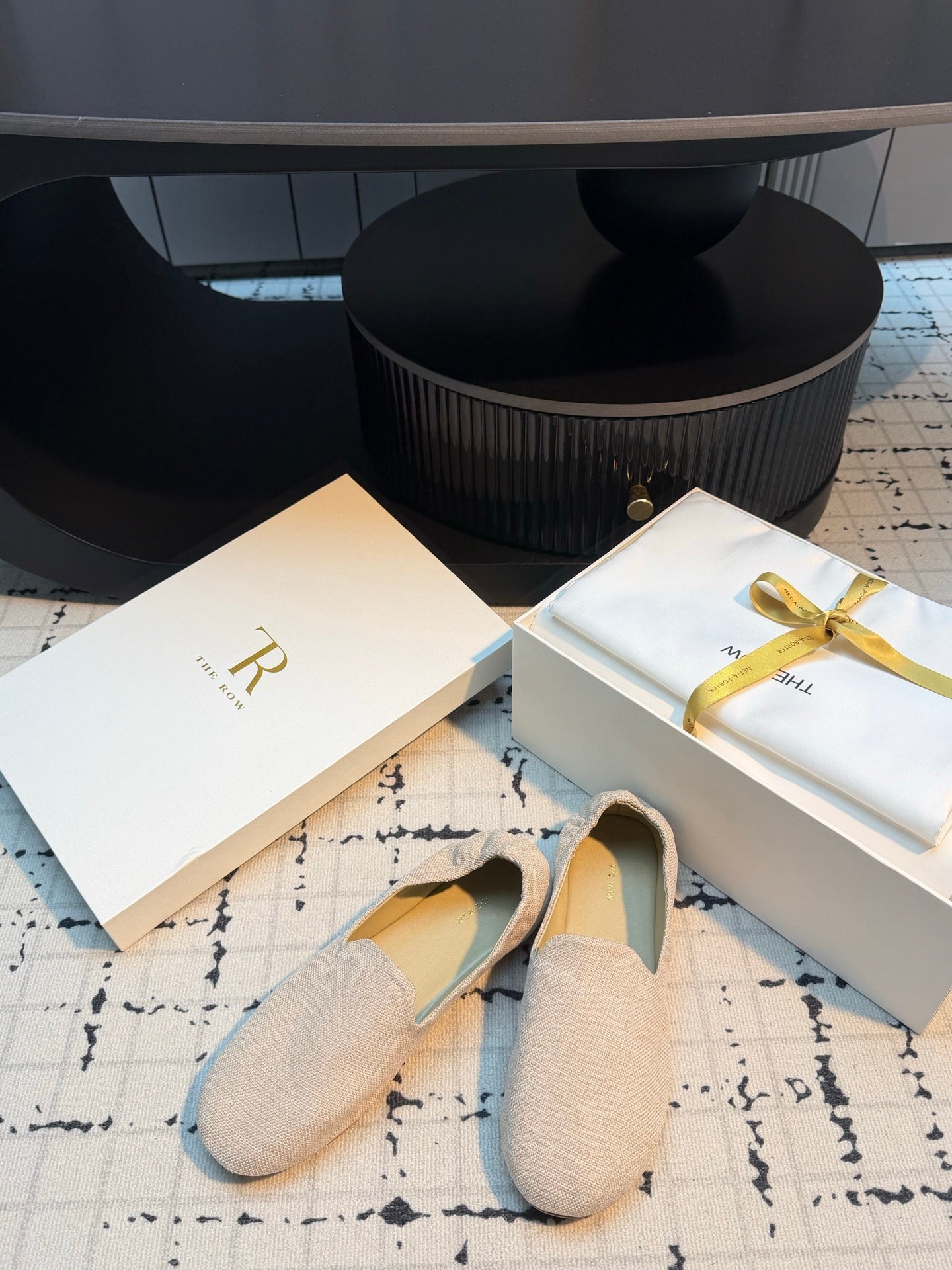 THE ROW 26S LOAFERS IN LIGHT BEIGE CANVAS