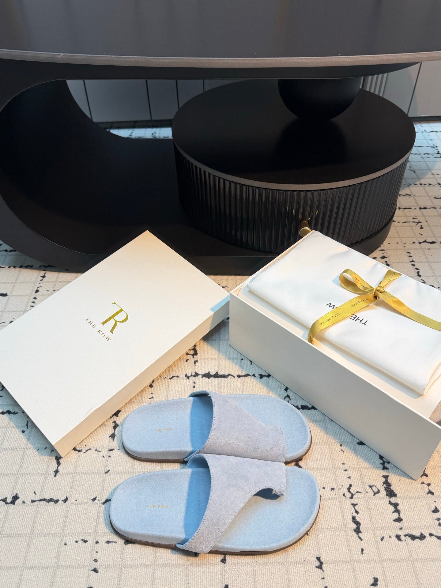 THE ROW 26S THONG SLIDE SANDALS IN POWDER BLUE SUEDE