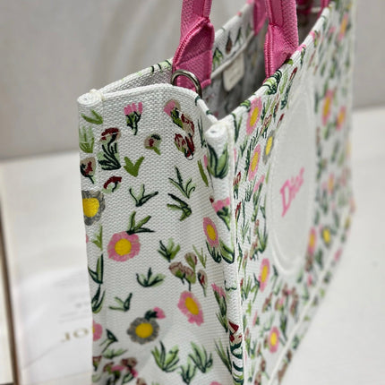 DIOR 26S BOOK TOTE BAG 36 IN MULTICOLOR FLORAL EMBROIDERED JACQUARD