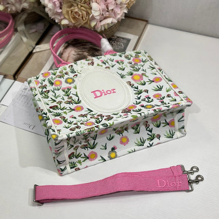 DIOR 26S BOOK TOTE BAG 36 IN MULTICOLOR FLORAL EMBROIDERED JACQUARD