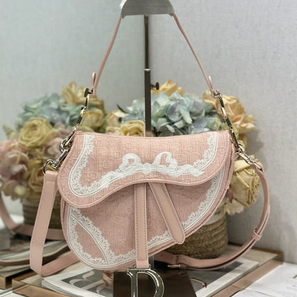 DIOR 26S SADDLE BAG 25 IN LIGHT PINK JACQUARD