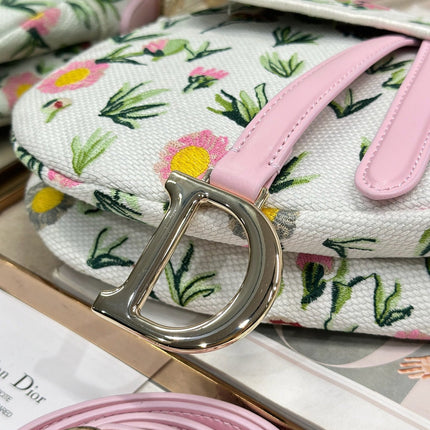 DIOR 26S SADDLE BAG 25 IN MULTICOLOR FLORAL EMBROIDERED JACQUARD