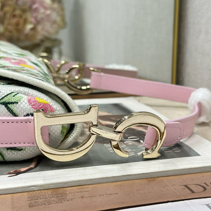 DIOR 26S SADDLE BAG 25 IN MULTICOLOR FLORAL EMBROIDERED JACQUARD
