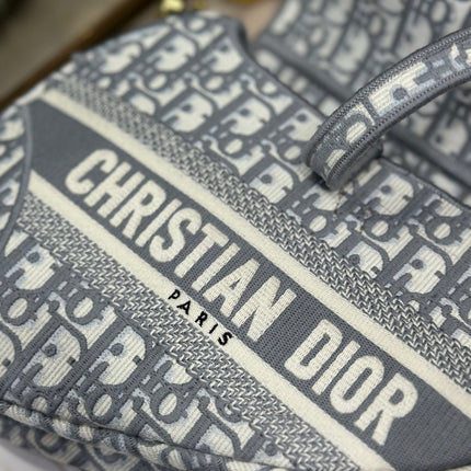 DIOR 26S SADDLE BAG 25 IN GREY AND BLACK OBLIQUE JACQUARD