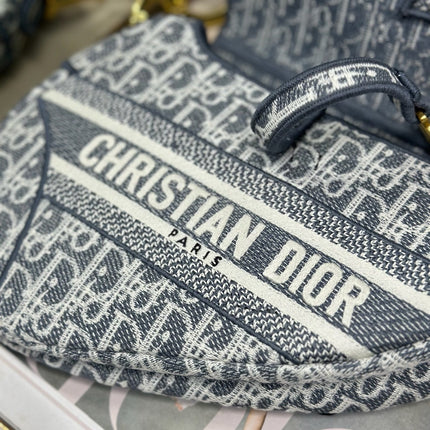 DIOR 26S SADDLE BAG 25 IN NAVY BLUE AND BLACK OBLIQUE JACQUARD