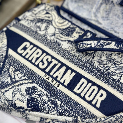 DIOR 26S SADDLE BAG 25 IN NAVY BLUE AND BEIGE JACQUARD