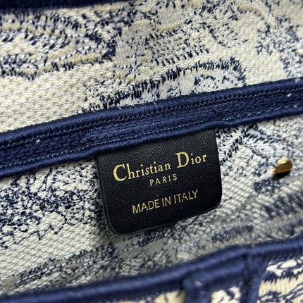 DIOR 26S SADDLE BAG 25 IN NAVY BLUE AND BEIGE JACQUARD