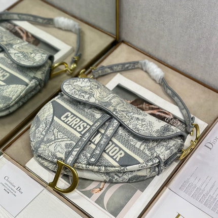 DIOR 26S SADDLE BAG 25 IN GREY AND WHITE JACQUARD