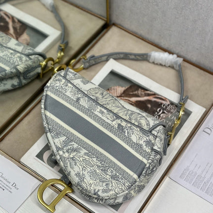 DIOR 26S SADDLE BAG 25 IN GREY AND WHITE JACQUARD