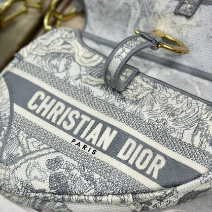 DIOR 26S SADDLE BAG 25 IN GREY AND WHITE JACQUARD