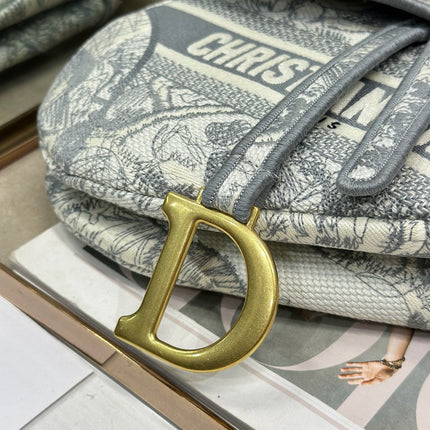 DIOR 26S SADDLE BAG 25 IN GREY AND WHITE JACQUARD