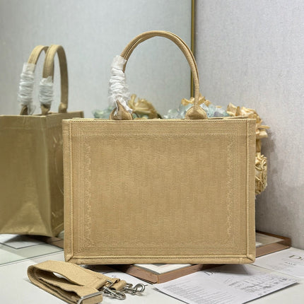 DIOR 26S BOOK TOTE BAG 36 IN BEIGE BAYADERE FABRIC