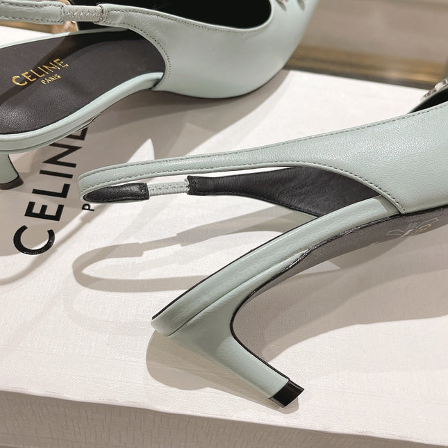 HIGH SLINGBACK 5 CM IN POWDER BLUE CALFSKIN