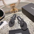 Double CC Rhinestone Flip  Flop Thongs Black Sheepskin
