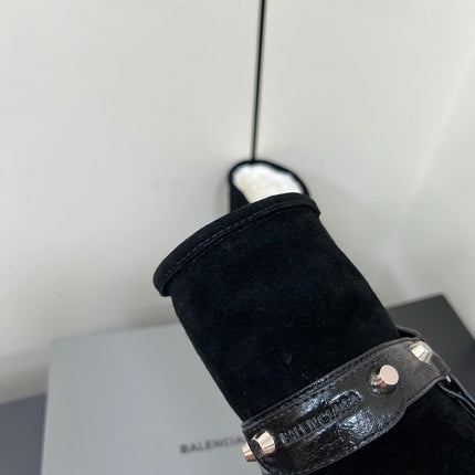 BALENCIAGA 25S ALASKA ANKLE BOOTS IN BLACK SUEDE AND LAMBSKIN WITH SILVER HARDWARE