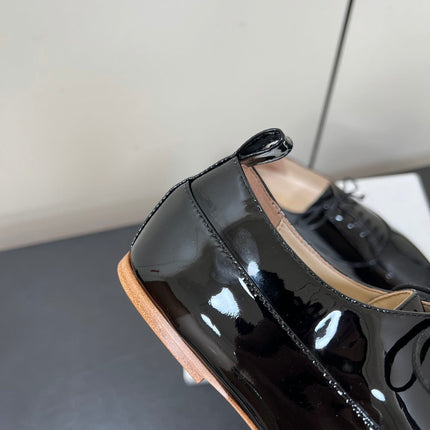 CELINE 26S MINIMAL LACE-UP SHOES IN BLACK GLOSSY CALFSKIN