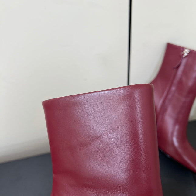 ALAIA 26S SQUARE-TOE BOOTS IN DARK RED CALFSKIN