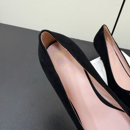 DIOR 26S POINTED-TOE HIGH HEELS 35MM IN BLACK SUEDE GOLD HARDWARE
