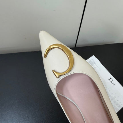 DIOR 26S POINTED-TOE HIGH HEELS 35MM IN CREAM WHITE CALFSKIN GOLD HARDWARE