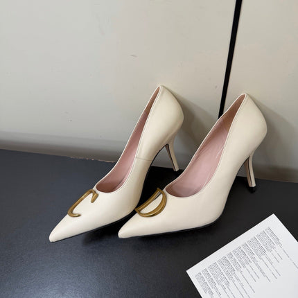 DIOR 26S POINTED-TOE HIGH HEELS 70MM IN CREAM WHITE CALFSKIN GOLD HARDWARE