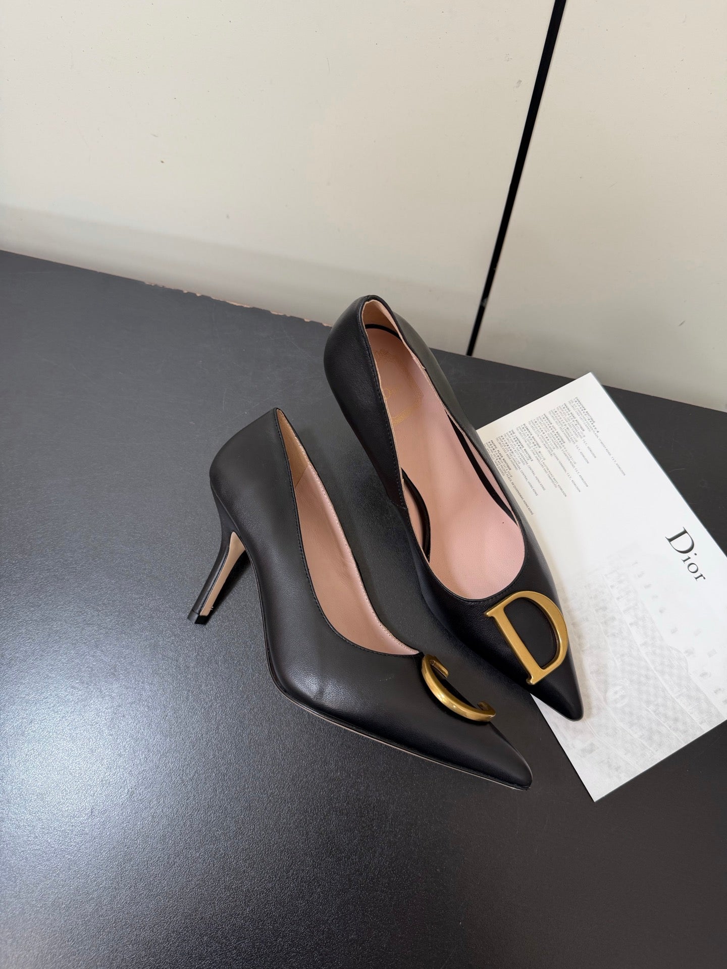 DIOR 26S POINTED-TOE HIGH HEELS 70MM IN BLACK CALFSKIN GOLD HARDWARE