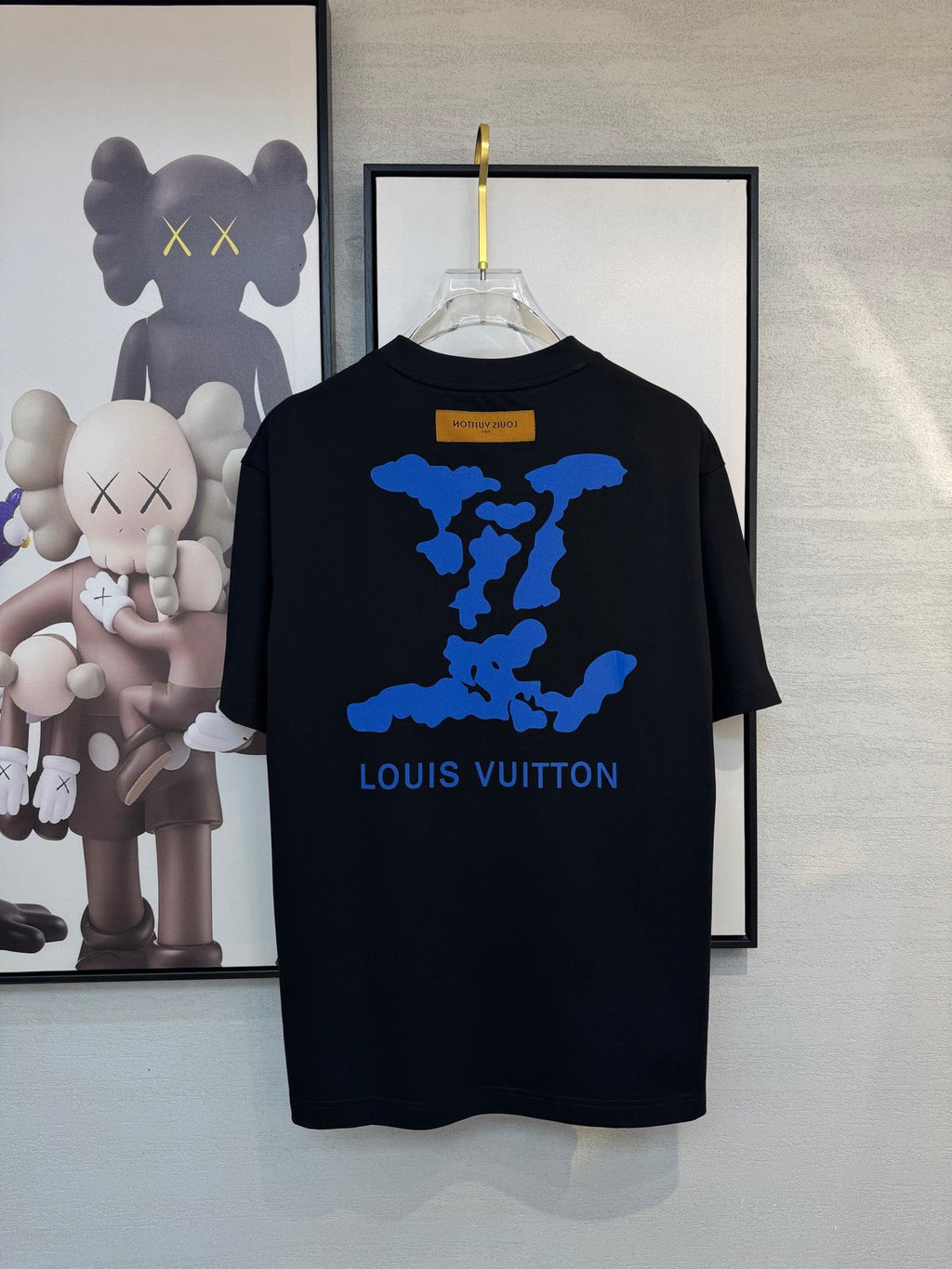 LV BLACK COTTON T-SHIRT BLUE STYLIZED LOGO 238916