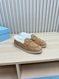 PRA SUEDE LOAFER IN TAN BROWN WITH SHEARLING LINING